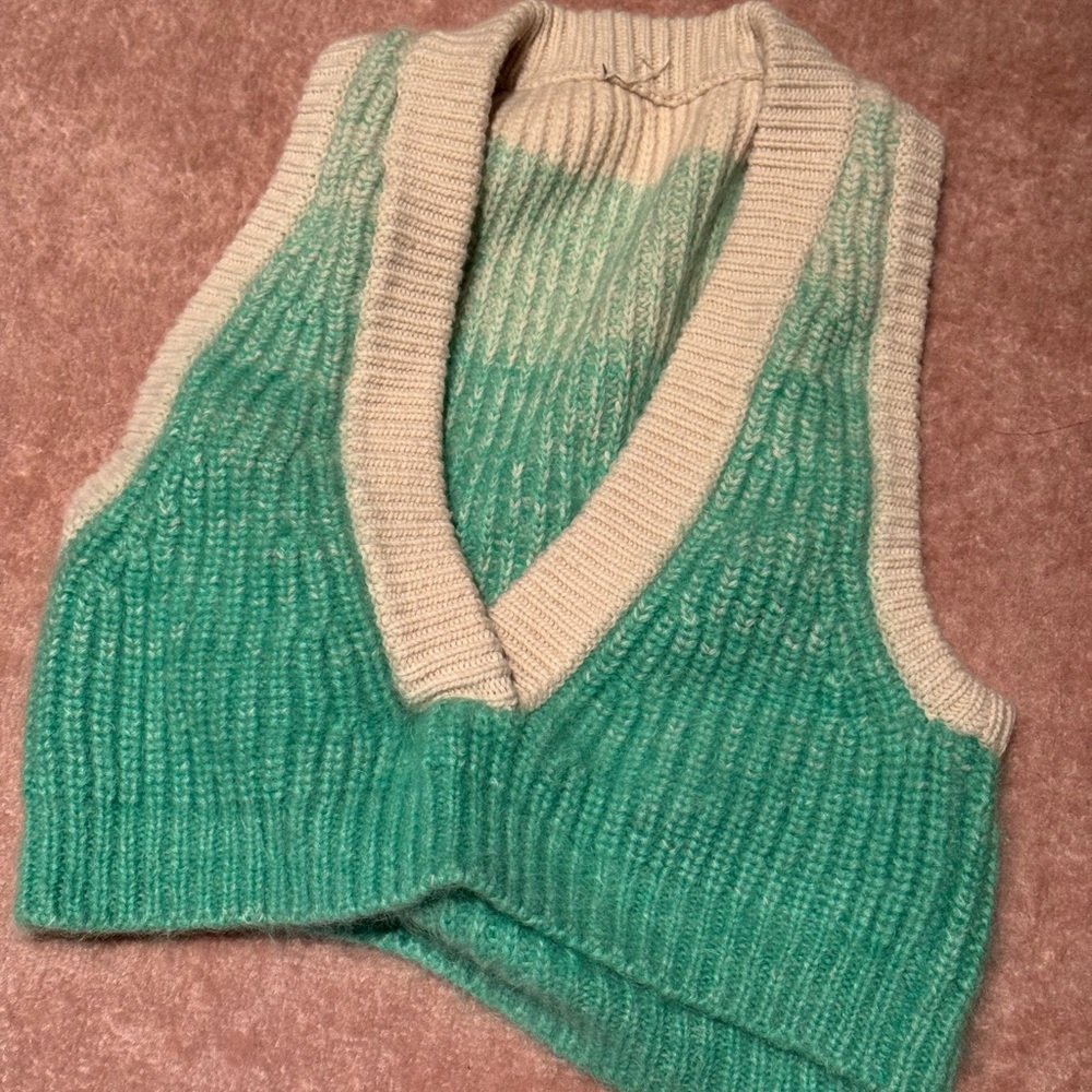 Vintage Green and Cream V-Neck Sweater Vest